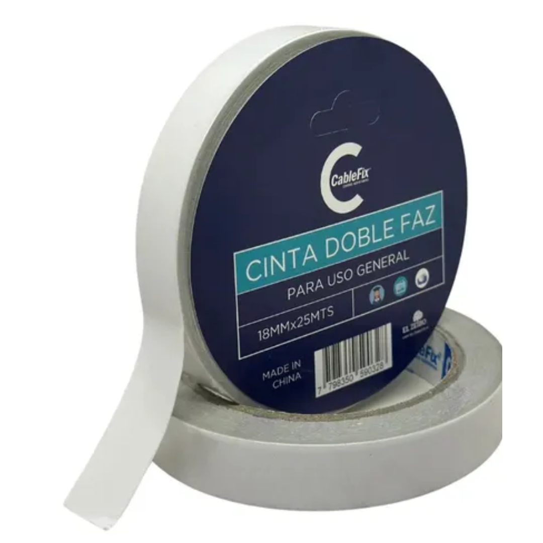 CINTA DOBLE FAZ 18MM X 25MTS - CABLEFIX